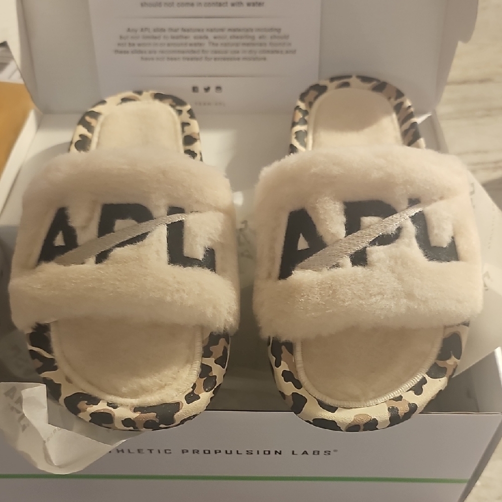 APL Shearling Leopard Slide Sandals in Cream and Leopard